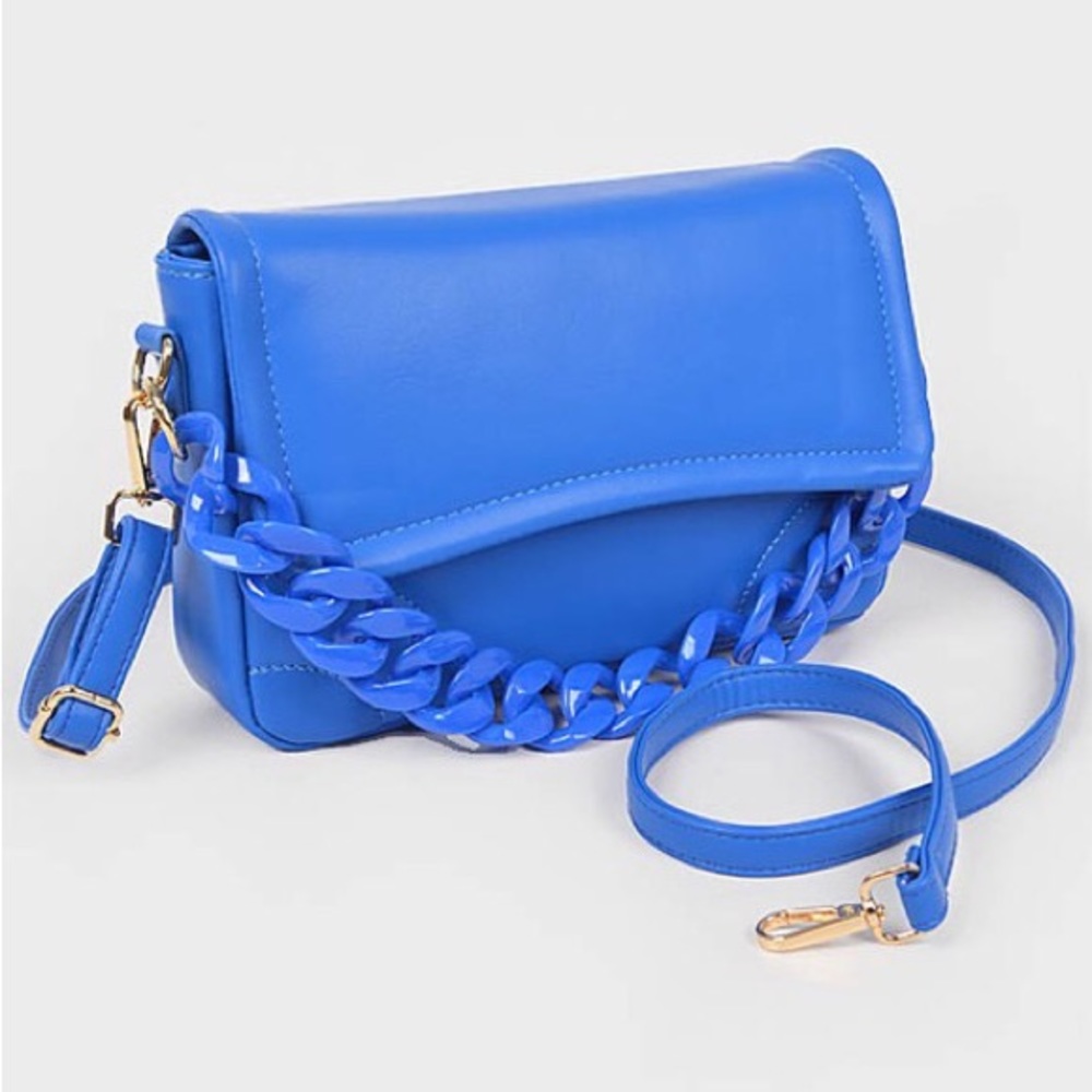 Faux leather long strap purse with chain